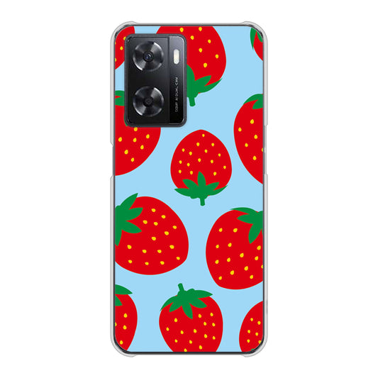 OPPO A77 SC821 大きいイチゴ模様レッドとブルー ハードケース 背面印刷