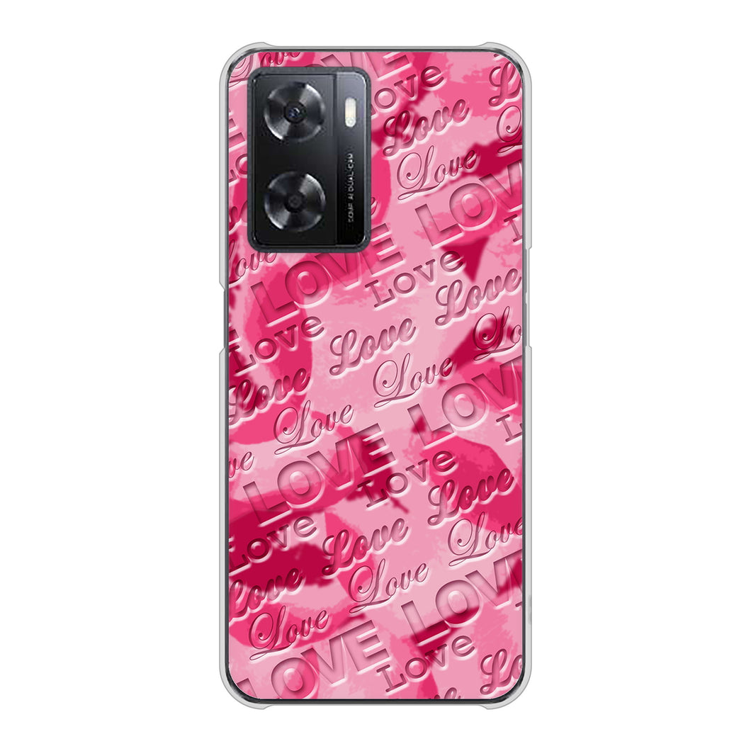 OPPO A77 SC845 フラワーヴェルニLOVE濃いピンク（ローズアンディアン） ハードケース 背面印刷