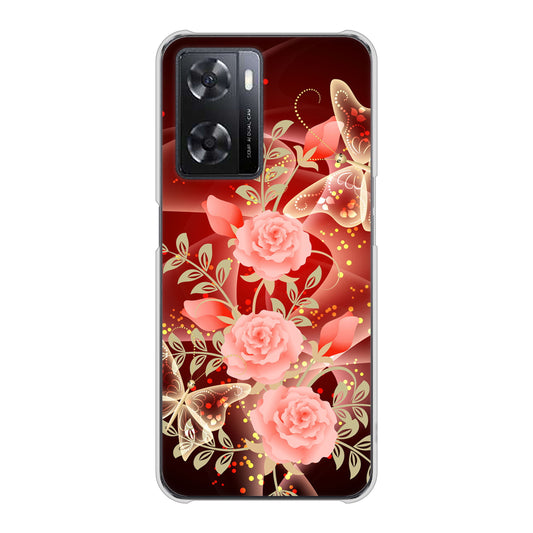 OPPO A77 VA824 魅惑の蝶とピンクのバラ ハードケース 背面印刷