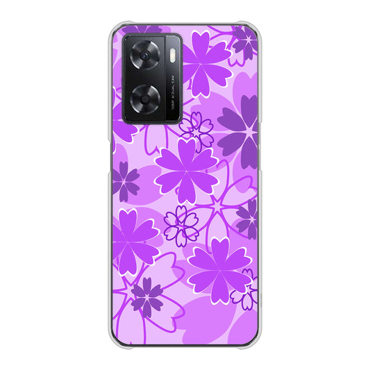 OPPO A77 VA960 重なり合う花 パープル ハードケース 背面印刷
