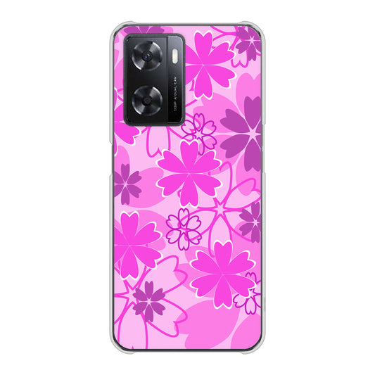 OPPO A77 VA961 重なり合う花 ピンク ハードケース 背面印刷