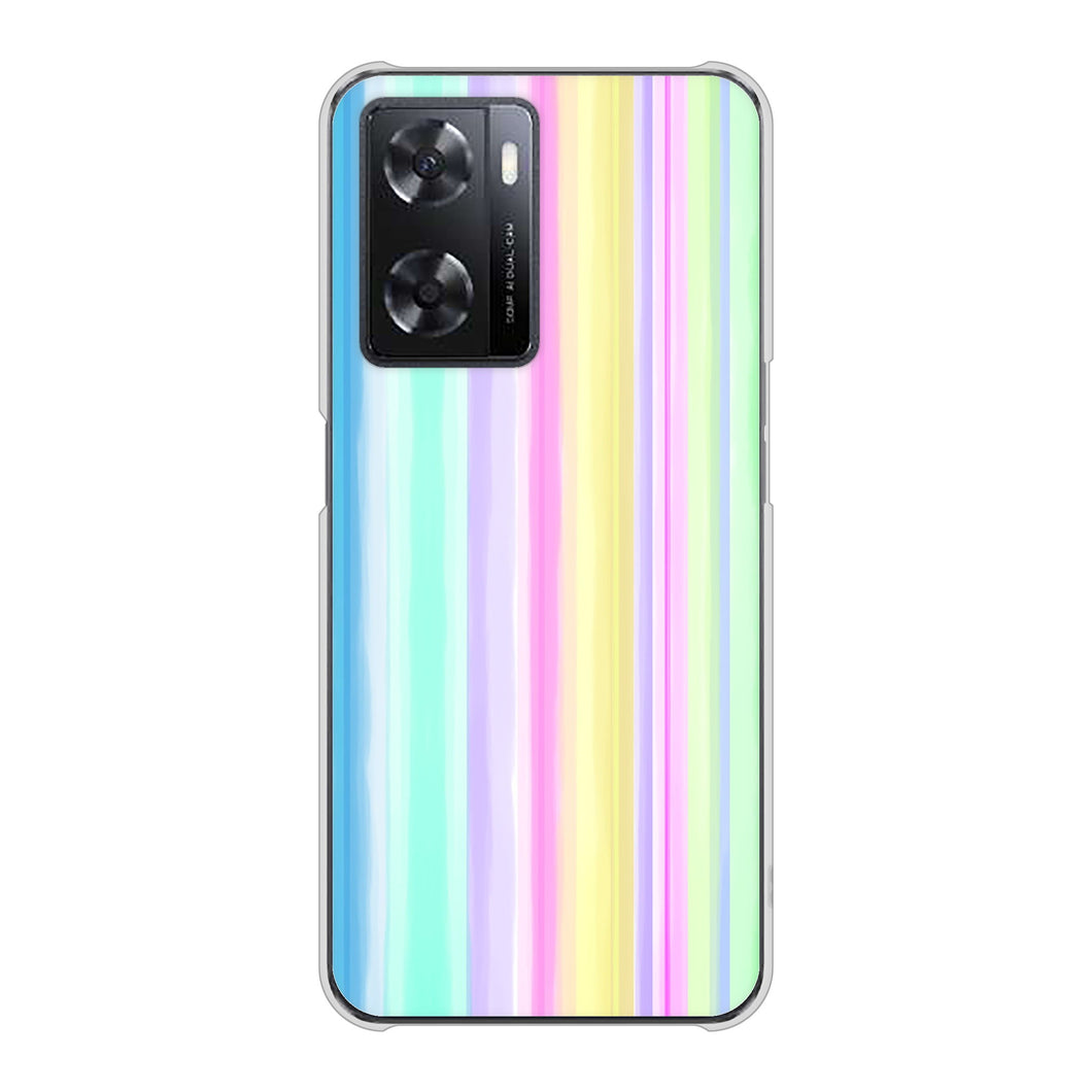 OPPO A77 YJ313 ストライプ レインボー ハードケース 背面印刷