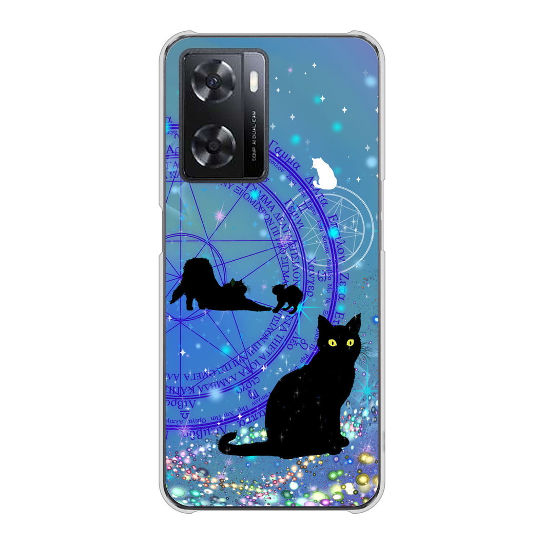 OPPO A77 YJ327 魔法陣猫 キラキラ かわいい ハードケース 背面印刷