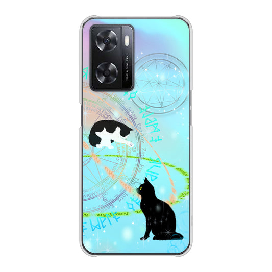 OPPO A77 YJ329 魔法陣猫 キラキラ パステル ハードケース 背面印刷