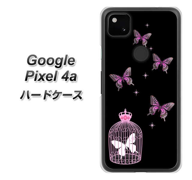 Google Pixel 4a AG811 蝶の王冠鳥かご（黒×ピンク） ハードケース 背面印刷