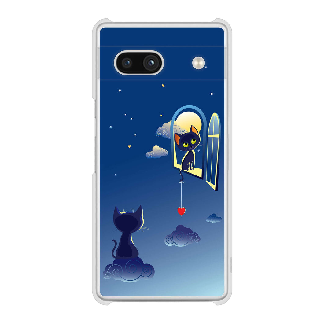 Google Pixel 7a 高画質仕上げ 背面印刷 ハードケース夜とネコ