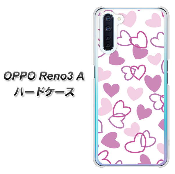 OPPO Reno3 A VA928 ハートがいっぱい パープル ハードケース 背面印刷