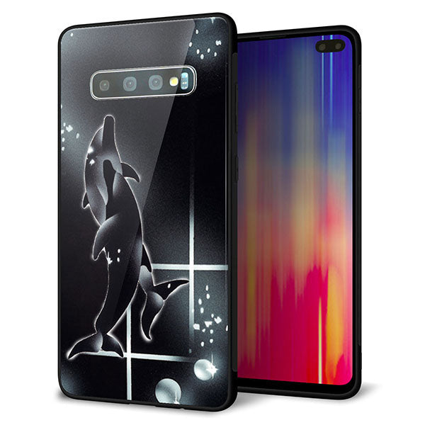 Galaxy S10+ SC-04L docomo 強化ガラス＆TPUスマホケース ガラプリ【158 ブラックドルフィン】