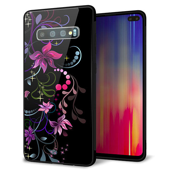 Galaxy S10+ SC-04L docomo 強化ガラス＆TPUスマホケース ガラプリ【263 闇に浮かぶ華】