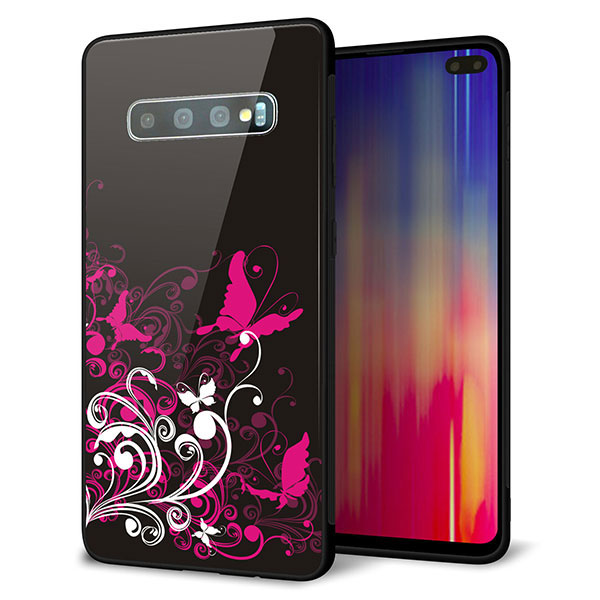 Galaxy S10+ SC-04L docomo 強化ガラス＆TPUスマホケース ガラプリ【585 闇に舞う蝶】