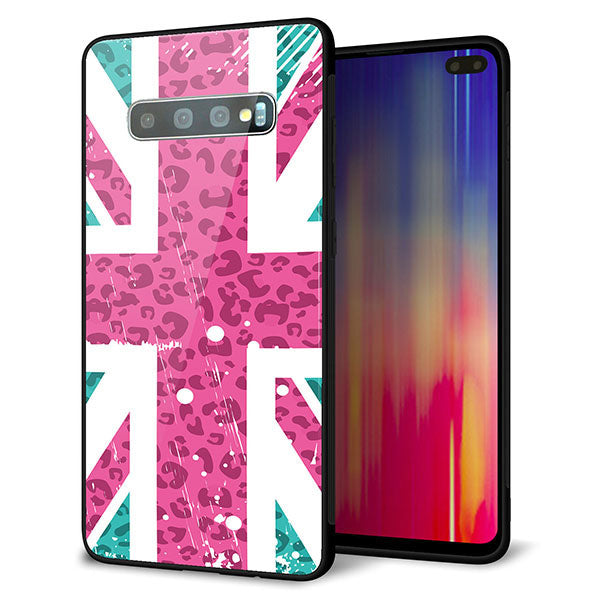 Galaxy S10+ SC-04L docomo 強化ガラス＆TPUスマホケース ガラプリ【SC807 ユニオンジャック ピンクヒョウ柄】