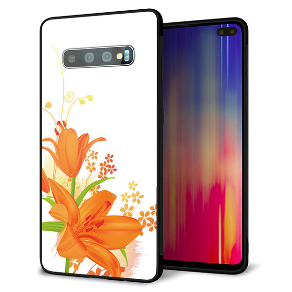 Galaxy S10+ SC-04L docomo 強化ガラス＆TPUスマホケース ガラプリ【SC848 ユリ（オレンジ）】