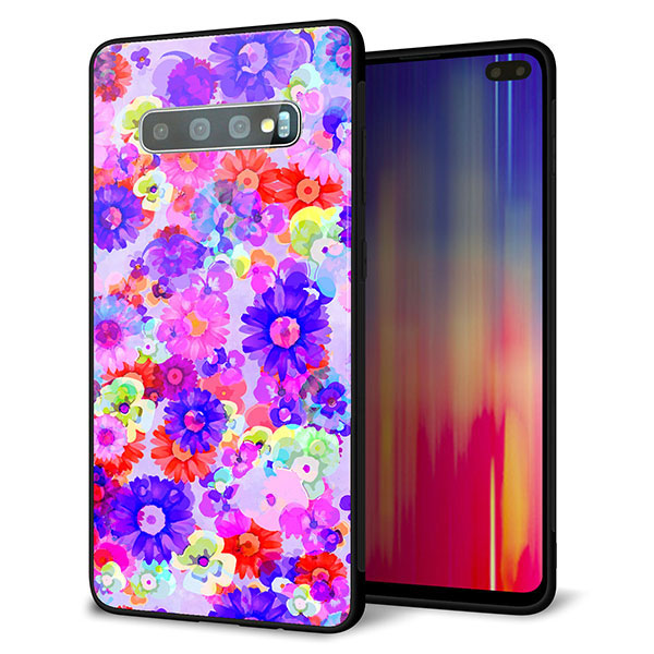 Galaxy S10+ SC-04L docomo 強化ガラス＆TPUスマホケース ガラプリ【SC868 リバティプリント フルールドパルファン（パープル）】