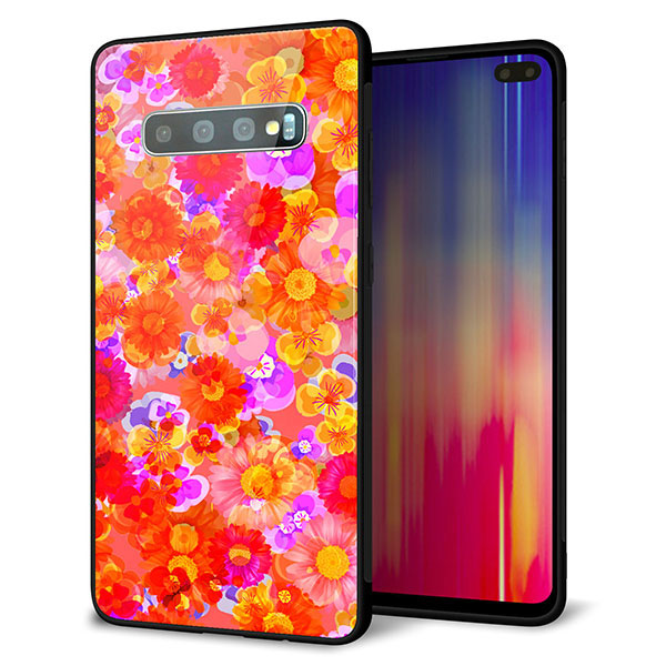 Galaxy S10+ SC-04L docomo 強化ガラス＆TPUスマホケース ガラプリ【SC871 リバティプリント フルールドパルファン（レッド）】