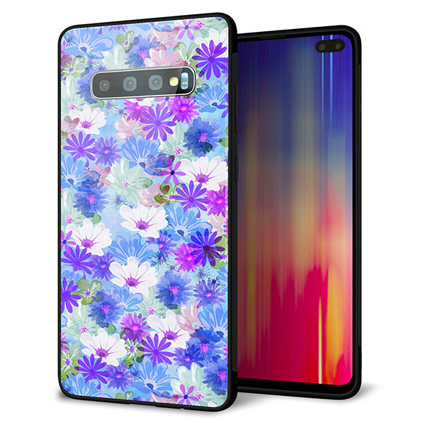 Galaxy S10+ SC-04L docomo 強化ガラス＆TPUスマホケース ガラプリ【SC875 リバティプリント プレスドフラワー（ブルー）】