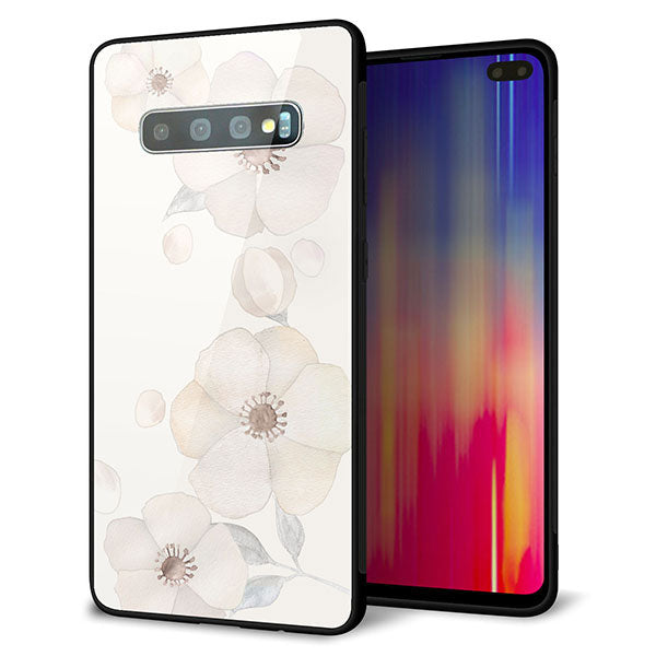 Galaxy S10+ SC-04L docomo 強化ガラス＆TPUスマホケース ガラプリ【SC952 ドゥ・フルール（セピア）】