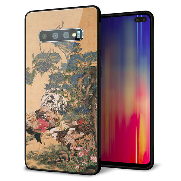 Galaxy S10+ SC-04L docomo 強化ガラス＆TPUスマホケース ガラプリ【TA006 紫陽花双鶏】