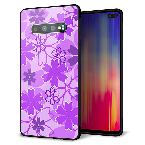 Galaxy S10+ SC-04L docomo 強化ガラス＆TPUスマホケース ガラプリ【VA960 重なり合う花　パープル】