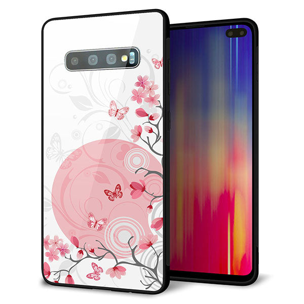 Galaxy S10+ Olympic Games Edition SC-05L docomo 強化ガラス＆TPUスマホケース ガラプリ【030 花と蝶（うす桃色）】