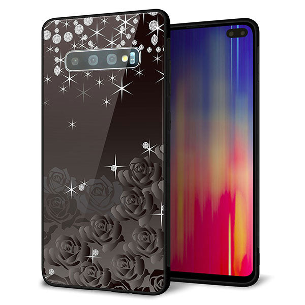 Galaxy S10+ Olympic Games Edition SC-05L docomo 強化ガラス＆TPUスマホケース ガラプリ【327 薔薇とダイヤモンド】