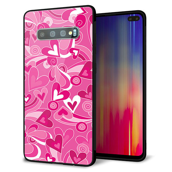 Galaxy S10+ Olympic Games Edition SC-05L docomo 強化ガラス＆TPUスマホケース ガラプリ【383 ピンクのハート】