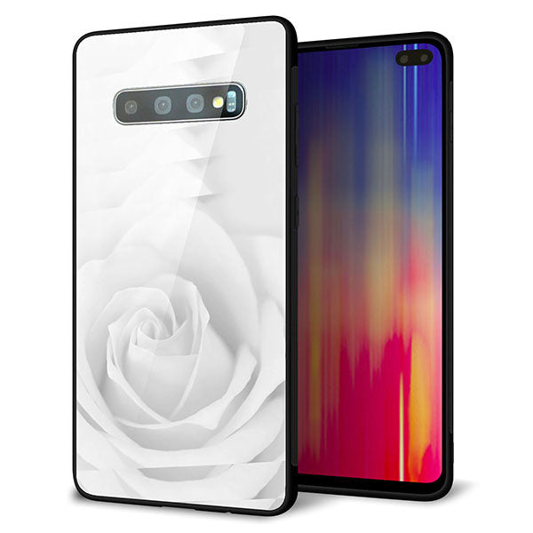 Galaxy S10+ Olympic Games Edition SC-05L docomo 強化ガラス＆TPUスマホケース ガラプリ【402 ホワイトＲｏｓｅ】