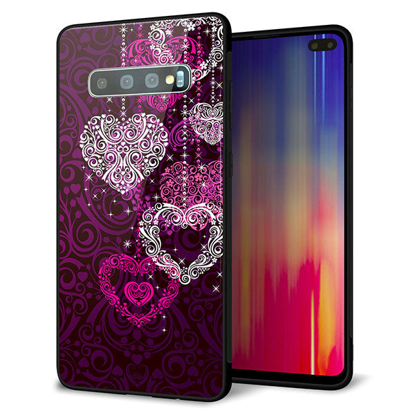 Galaxy S10+ Olympic Games Edition SC-05L docomo 強化ガラス＆TPUスマホケース ガラプリ【468 ハートのシャンデリア】