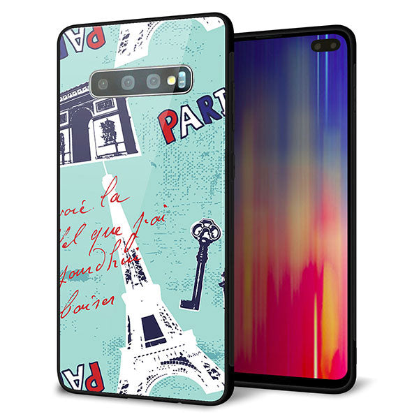 Galaxy S10+ Olympic Games Edition SC-05L docomo 強化ガラス＆TPUスマホケース ガラプリ【EK812 ビューティフルパリブルー】