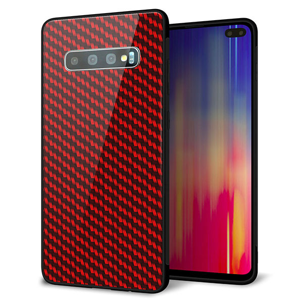 Galaxy S10+ Olympic Games Edition SC-05L docomo 強化ガラス＆TPUスマホケース ガラプリ【EK906 レッドカーボン】