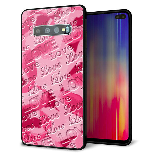 Galaxy S10+ Olympic Games Edition SC-05L docomo 強化ガラス＆TPUスマホケース ガラプリ【SC845 フラワーヴェルニLOVE濃いピンク（ローズアンディアン）】