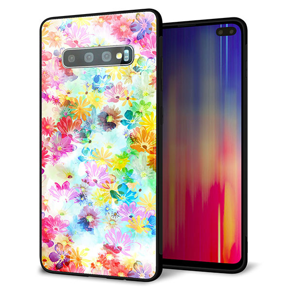 Galaxy S10+ Olympic Games Edition SC-05L docomo 強化ガラス＆TPUスマホケース ガラプリ【SC876 リバティプリント プレスドフラワー（ホワイト）】