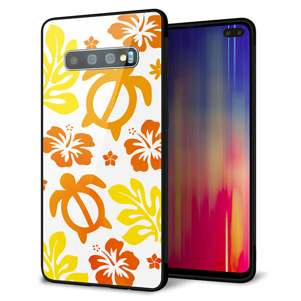 Galaxy S10+ Olympic Games Edition SC-05L docomo 強化ガラス＆TPUスマホケース ガラプリ【SC877 ハワイアンアロハホヌ（イエロー）】