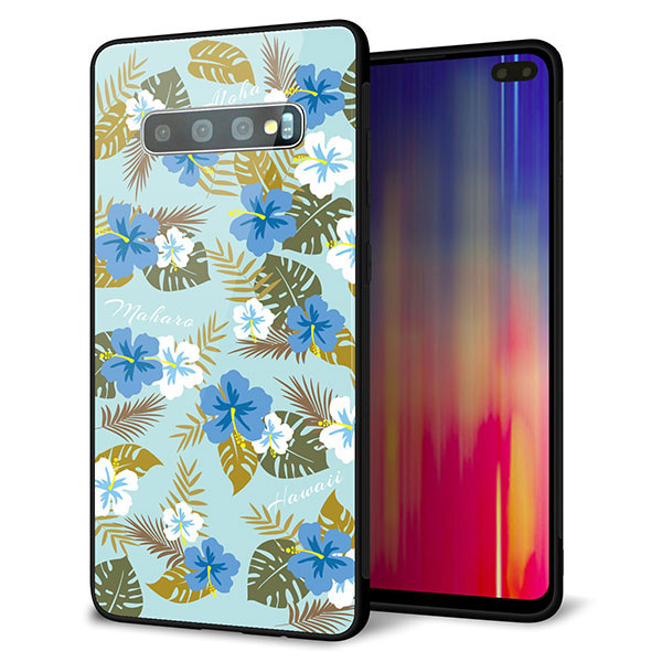 Galaxy S10+ Olympic Games Edition SC-05L docomo 強化ガラス＆TPUスマホケース ガラプリ【SC883 ハワイアンアロハレトロ（ブルー）】