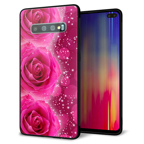 Galaxy S10+ Olympic Games Edition SC-05L docomo 強化ガラス＆TPUスマホケース ガラプリ【VA815 3連のバラ】