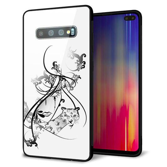 Galaxy S10+ Olympic Games Edition SC-05L docomo 強化ガラス＆TPUスマホケース ガラプリ【VA832 パンサーと美女】