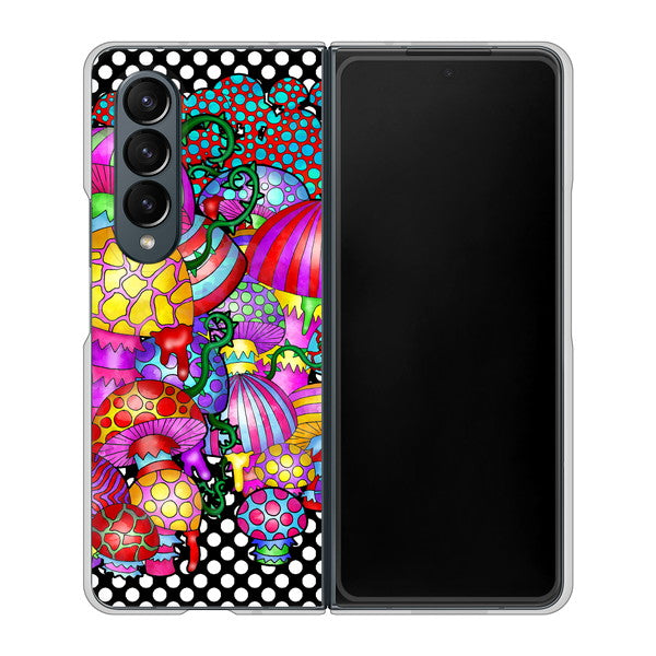 Galaxy Z Fold4 SC-55C docomo 高画質仕上げ 背面印刷 ハードケース【AG807 きのこ（黒）】