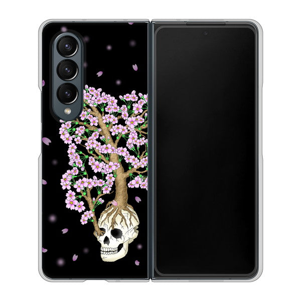 Galaxy Z Fold4 SC-55C docomo 高画質仕上げ 背面印刷 ハードケース【AG829 骸骨桜（黒）】