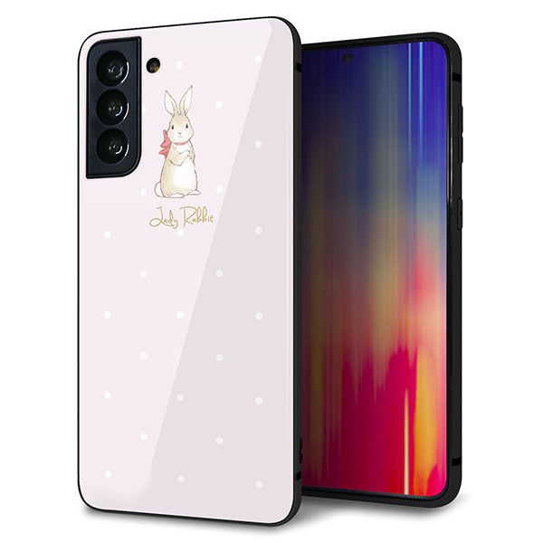 Galaxy S21+ 5G SCG10 au 強化ガラス＆TPUスマホケース ガラプリ【SC966 Lady Rabbit ベージュピンクhp】