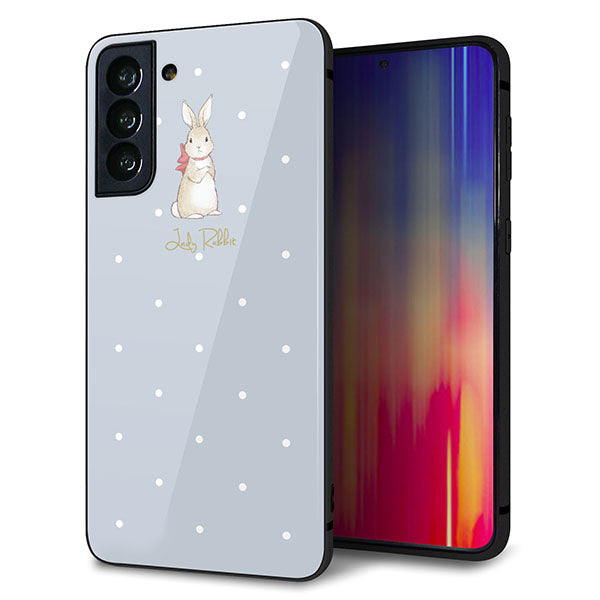 Galaxy S21+ 5G SCG10 au 強化ガラス＆TPUスマホケース ガラプリ【SC967 Lady Rabbit ブルーグレイ ガラプリhp】