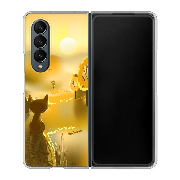 Galaxy Z Fold4 SCG16 au 400 たそがれの猫 ハードケース 背面印刷