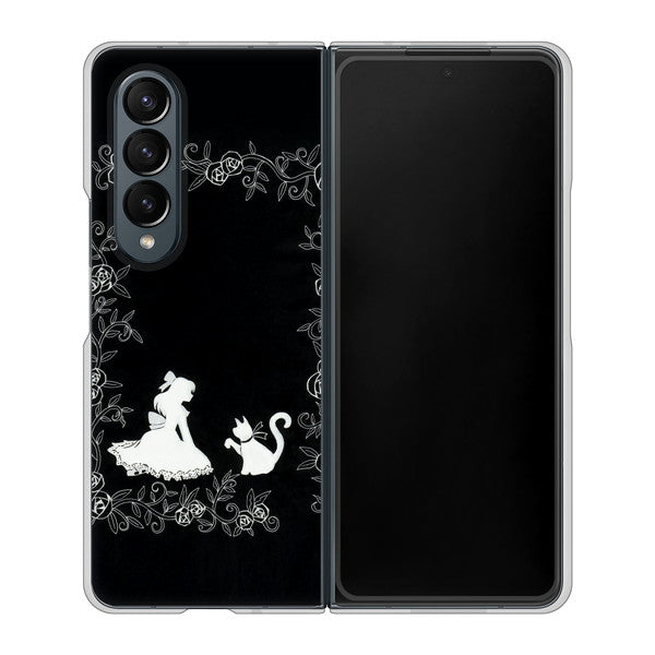 Galaxy Z Fold4 SCG16 au 1097 お姫様とネコ（モノトーン） ハードケース 背面印刷