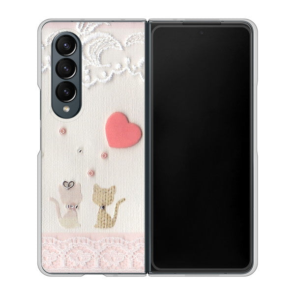 Galaxy Z Fold4 SCG16 au 1104 クラフト写真ネコ（ハートM） ハードケース 背面印刷
