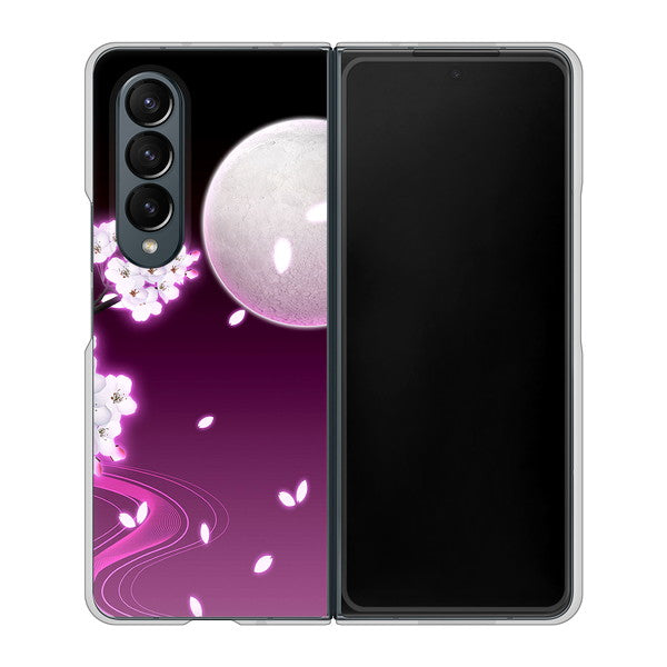 Galaxy Z Fold4 SCG16 au 1223 紫に染まる月と桜 ハードケース 背面印刷