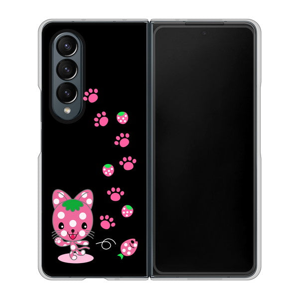 Galaxy Z Fold4 SCG16 au AG820 イチゴ猫のにゃんベリー（黒） ハードケース 背面印刷