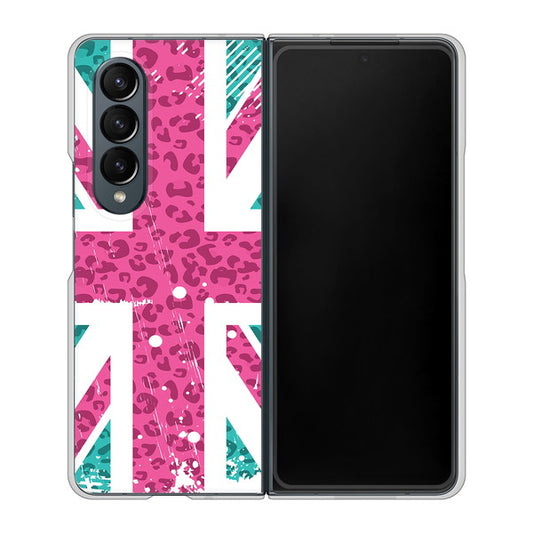 Galaxy Z Fold4 SCG16 au 高画質仕上げ 背面印刷 ハードケース【SC807 ユニオンジャック ピンクヒョウ柄】