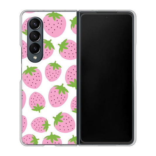 Galaxy Z Fold4 SCG16 au 高画質仕上げ 背面印刷 ハードケース【SC809 小さいイチゴ模様 ピンク】