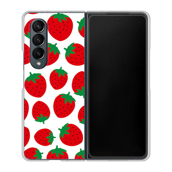 Galaxy Z Fold4 SCG16 au SC811 小さいイチゴ模様 レッド ハードケース 背面印刷