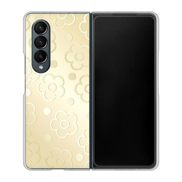 Galaxy Z Fold4 SCG16 au SC842 エンボス風デイジーシンプル（ベージュ） ハードケース 背面印刷