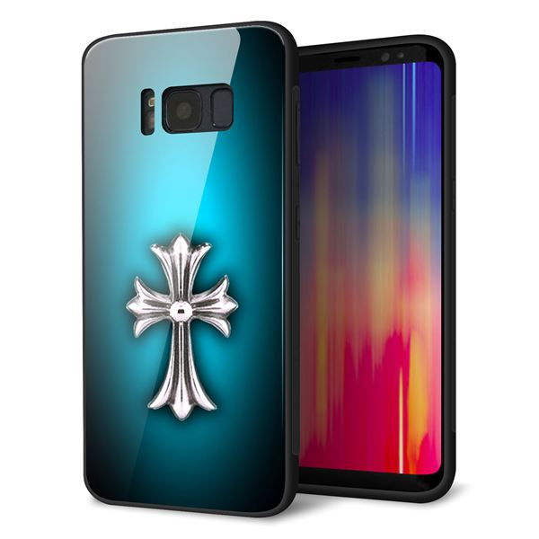 au ギャラクシー S8 SCV36 強化ガラス＆TPUスマホケース ガラプリ【334 クロスブルー】