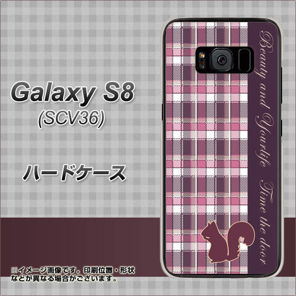 Galaxy S8 SCV36 au 519 チェック柄にリス ハードケース 背面印刷